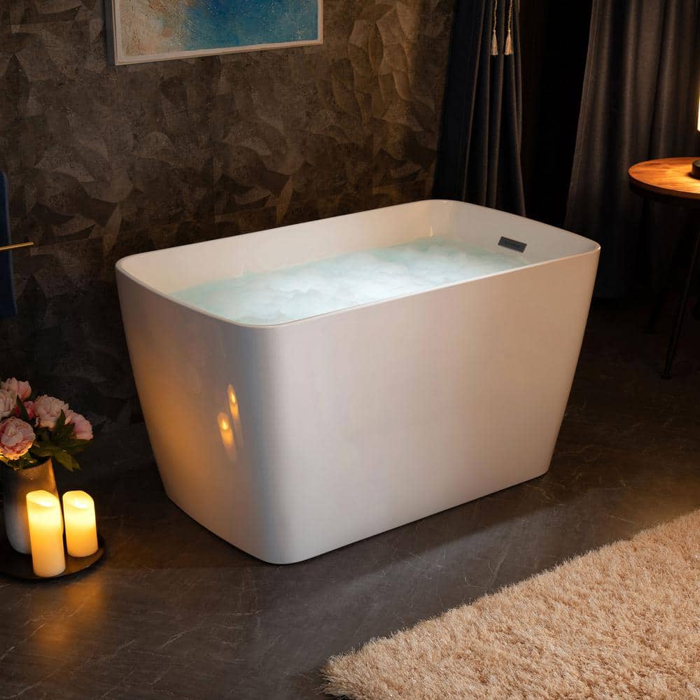 WOODBRIDGE Cube 48 in. x 27.5 in. Acrylic Flat Bottom Soaking Bathtub with Reversible Drain, White with Oil Rubbed Bronze