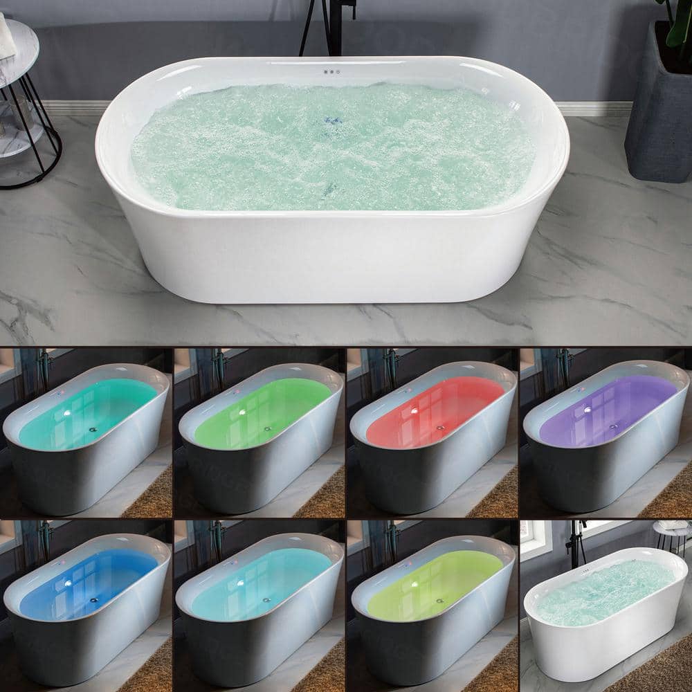 WOODBRIDGE Diana 67 in. Acrylic Freestanding Double-Ended Air Bath Bathtub with Drain & Overflow, White