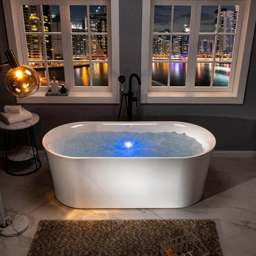 WOODBRIDGE Diana 67 in. Acrylic Freestanding Double-Ended Air Bath Bathtub with Drain & Overflow, White