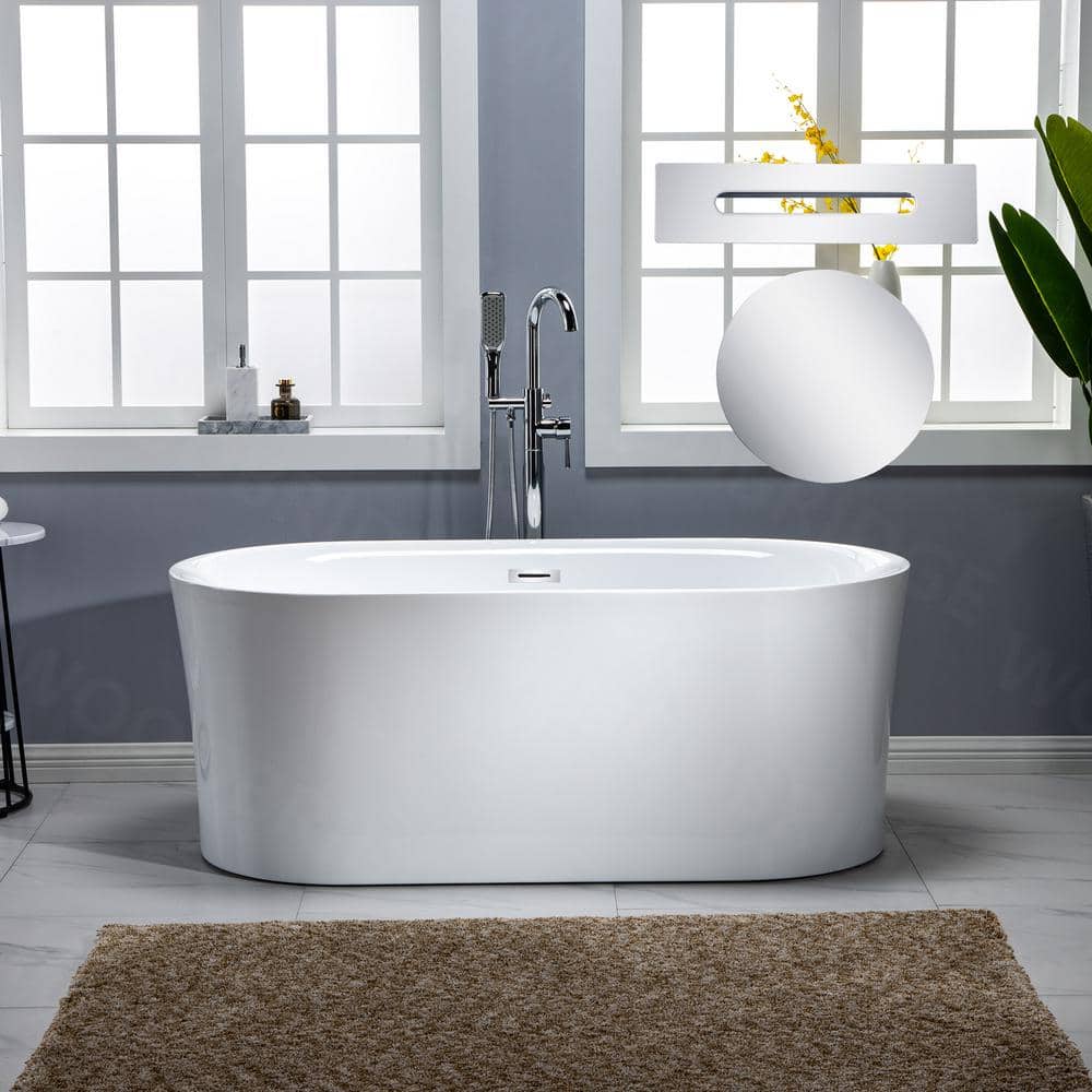 WOODBRIDGE Diana 67 in. Acrylic Freestanding Double-Ended Air Bath Bathtub with Drain & Overflow, White