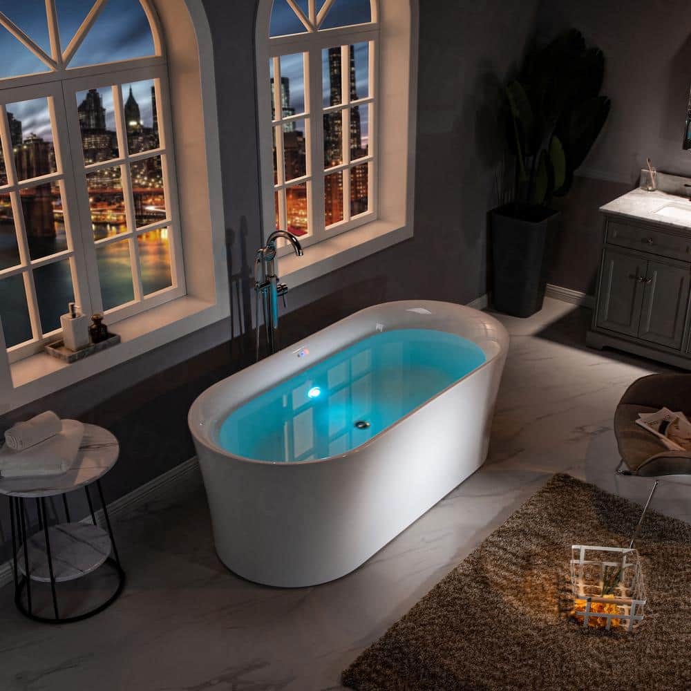 WOODBRIDGE Diana 67 in. Acrylic Freestanding Double-Ended Air Bath Bathtub with Drain & Overflow, White