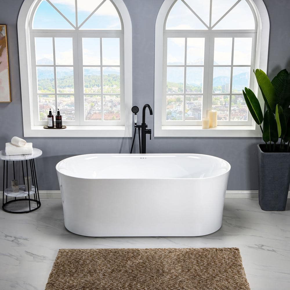 WOODBRIDGE Diana 67 in. Acrylic Freestanding Double-Ended Air Bath Bathtub with Drain & Overflow, White