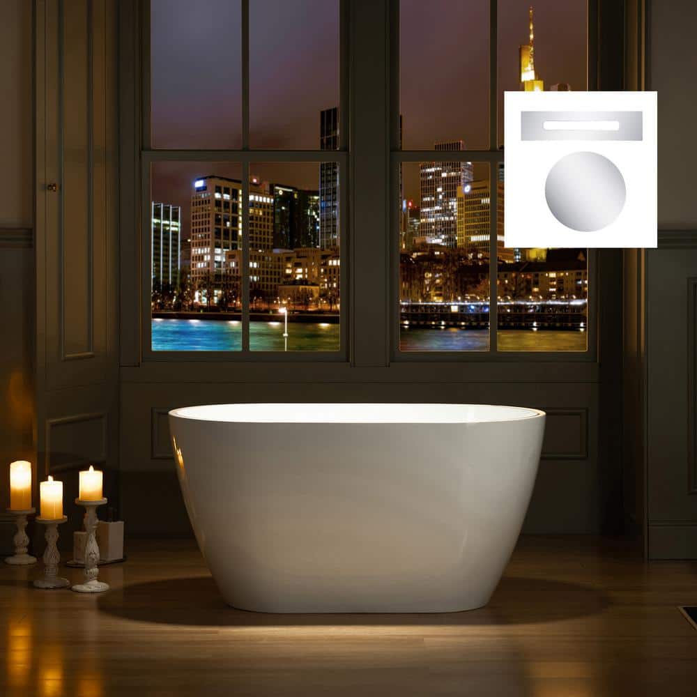 WOODBRIDGE 48 in. Acrylic Flatbottom Freestanding Bathtub in White with Polished Chrome Drain and Overflow