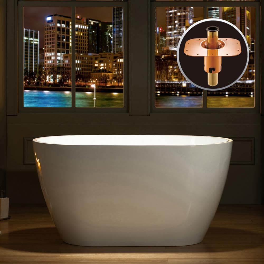 WOODBRIDGE 48 in. Acrylic Flatbottom Freestanding Bathtub in White with Polished Chrome Drain and Overflow