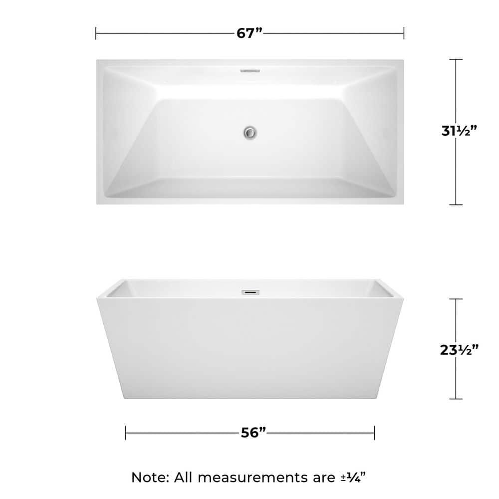 Wyndham Collection Sara 67 in. Acrylic Freestanding Soaking Tub in White