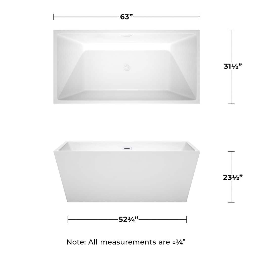 Wyndham Collection Sara 63 in. Acrylic Freestanding Bathtub with Shiny White Trim