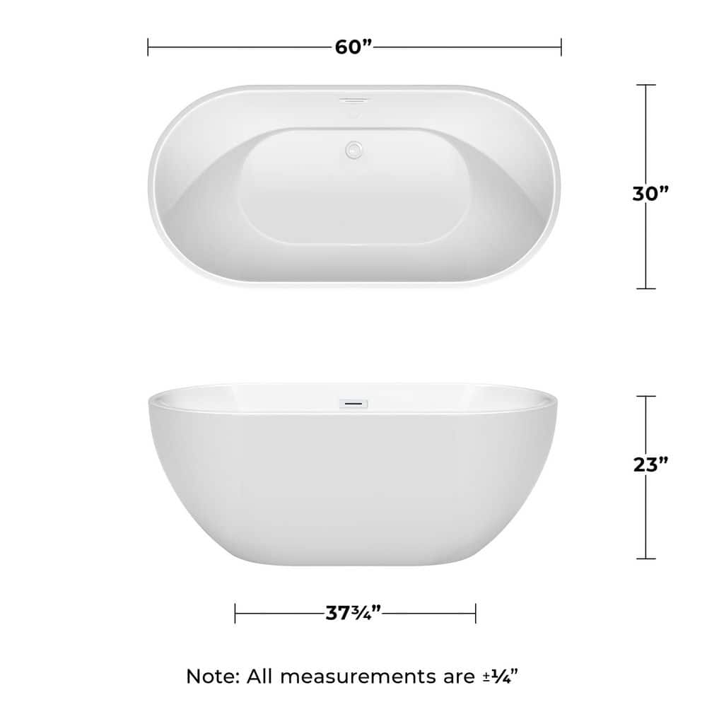 Wyndham Collection Brooklyn 60 in. Acrylic Freestanding Bathtub in White with Shiny Trim