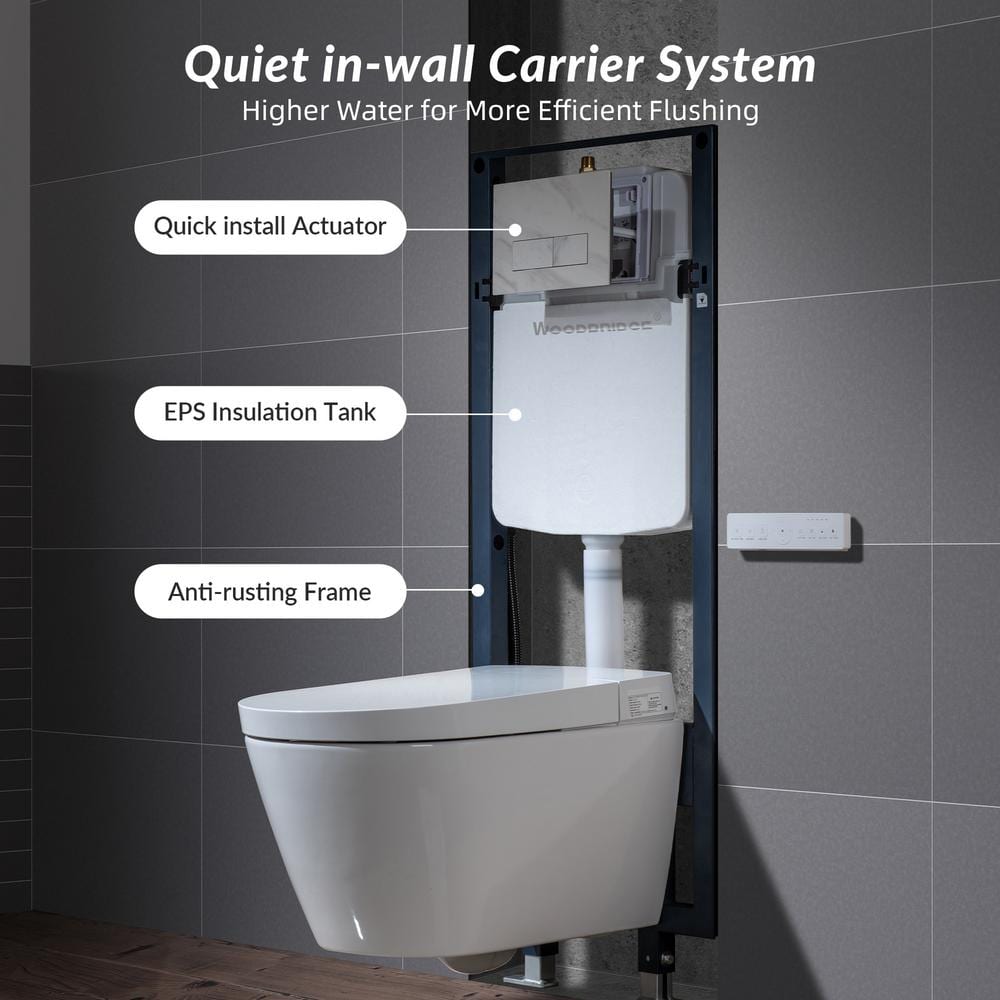 WOODBRIDGE Smart Wall Hung Toilet with Concealed Tank and Marble Stone Flush Plates