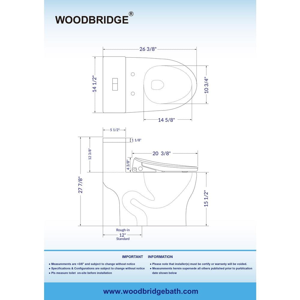 WOODBRIDGE Journey 1-Piece Dual Flush Elongated Smart Bidet Toilet in White