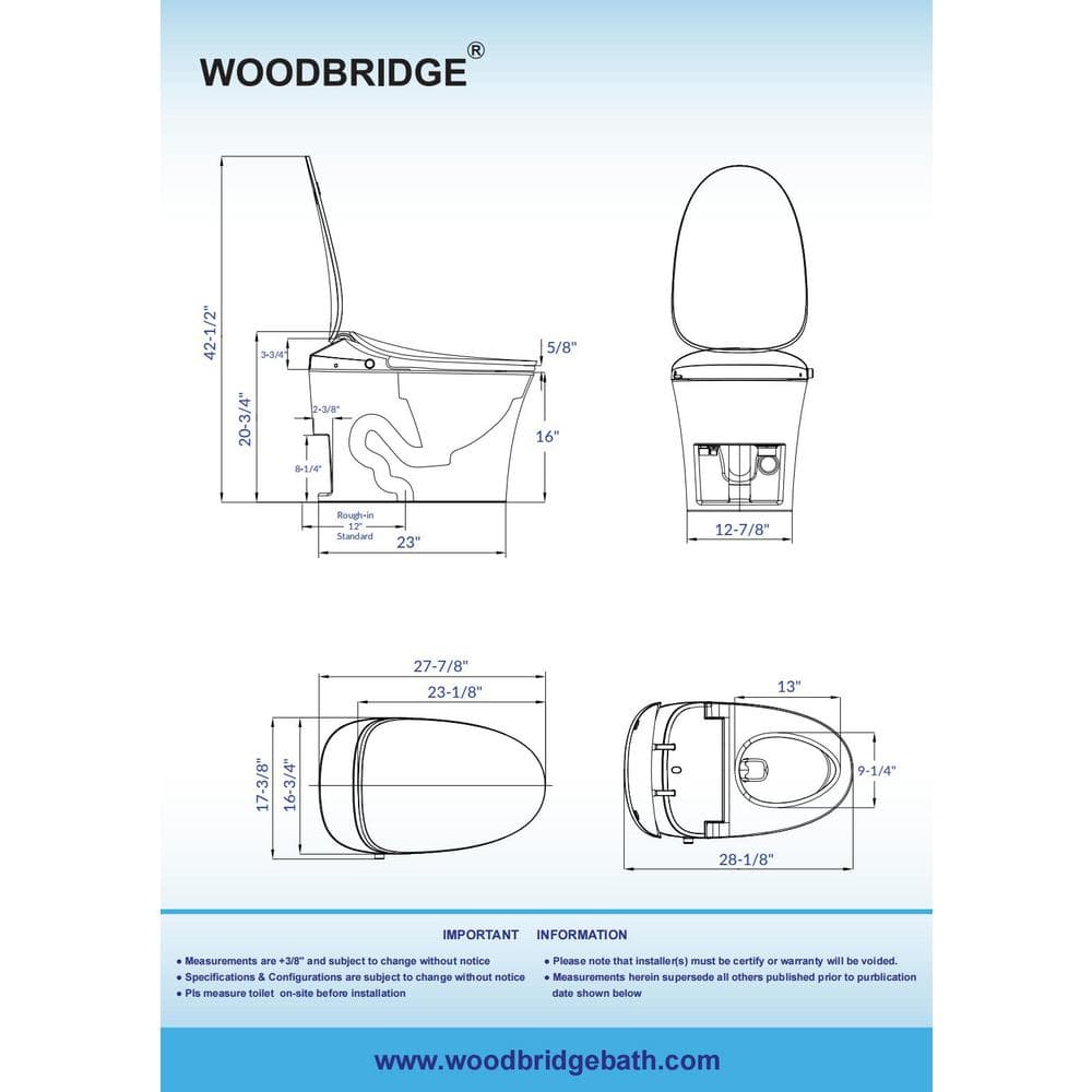 WOODBRIDGE Intelligent Comfort Height Dual Flush Elongated Toilet, White