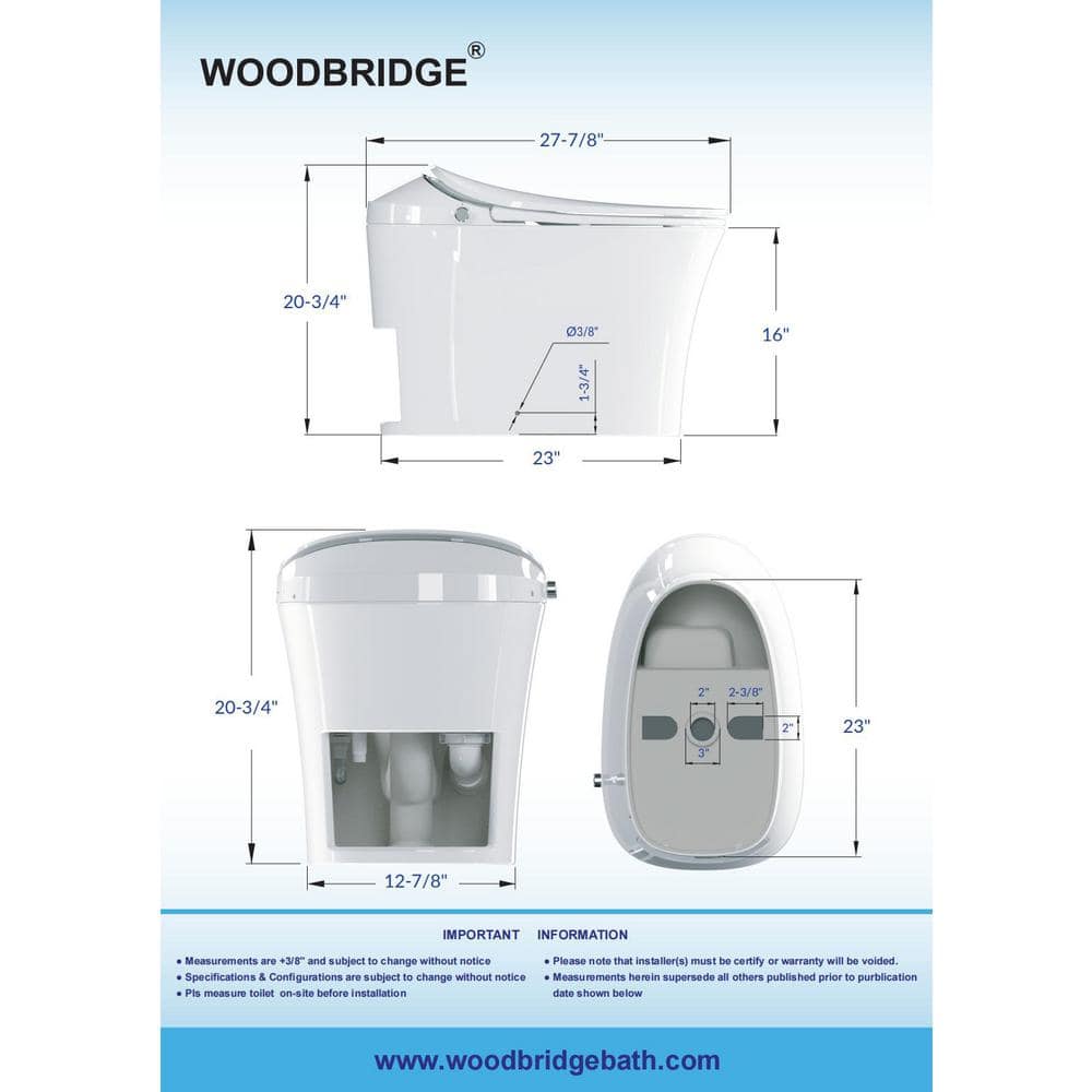 WOODBRIDGE Intelligent Comfort Height Dual Flush Elongated Toilet, White