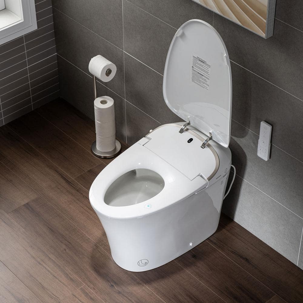 WOODBRIDGE Intelligent Comfort Height Dual Flush Elongated Toilet, White
