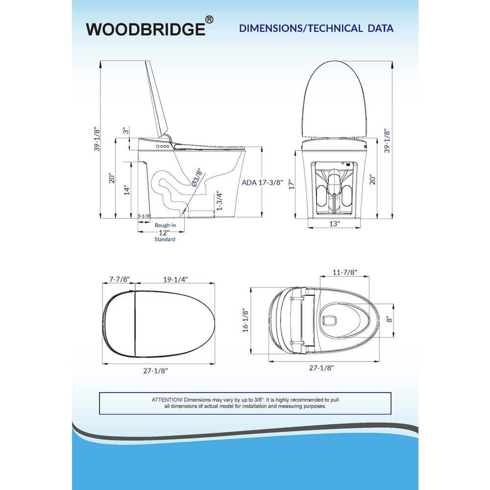 WOODBRIDGE Elongated Tankless Smart Bidet Toilet with Auto Flush and Heated Seat