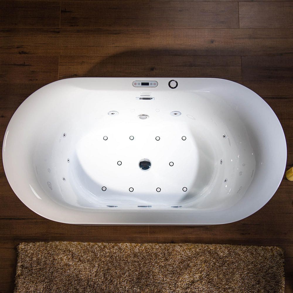 WOODBRIDGE 59 in. Acrylic Freestanding Whirlpool & Air Bath Tub with Inline Heater, Drain and Overflow, White