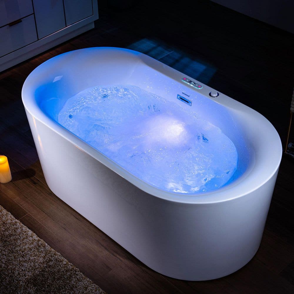 WOODBRIDGE 59 in. Acrylic Freestanding Whirlpool & Air Bath Tub with Inline Heater, Drain and Overflow, White