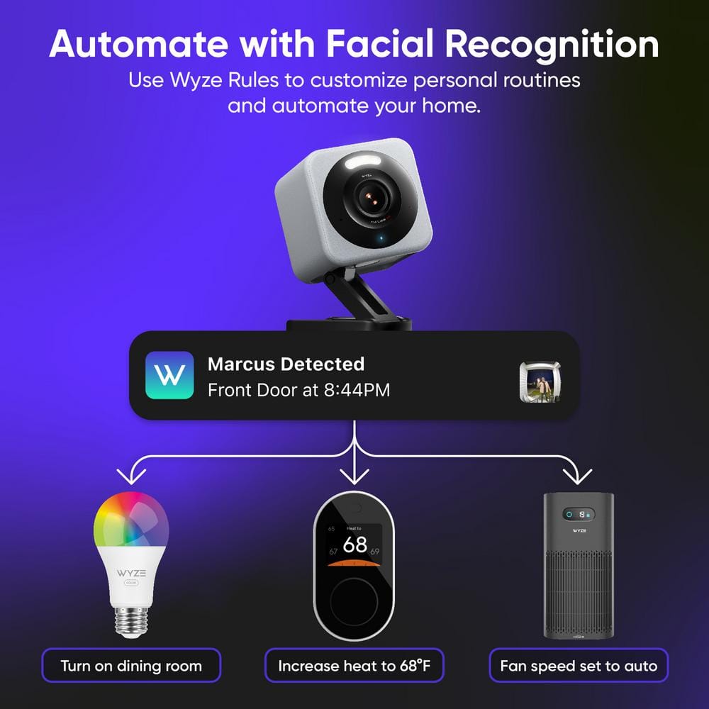 Wyze Cam v4 Wi-Fi 2.5K QHD Indoor/Outdoor Plug-In Smart Home Security Camera, Color Night Vision, 2-Way Audio (White)