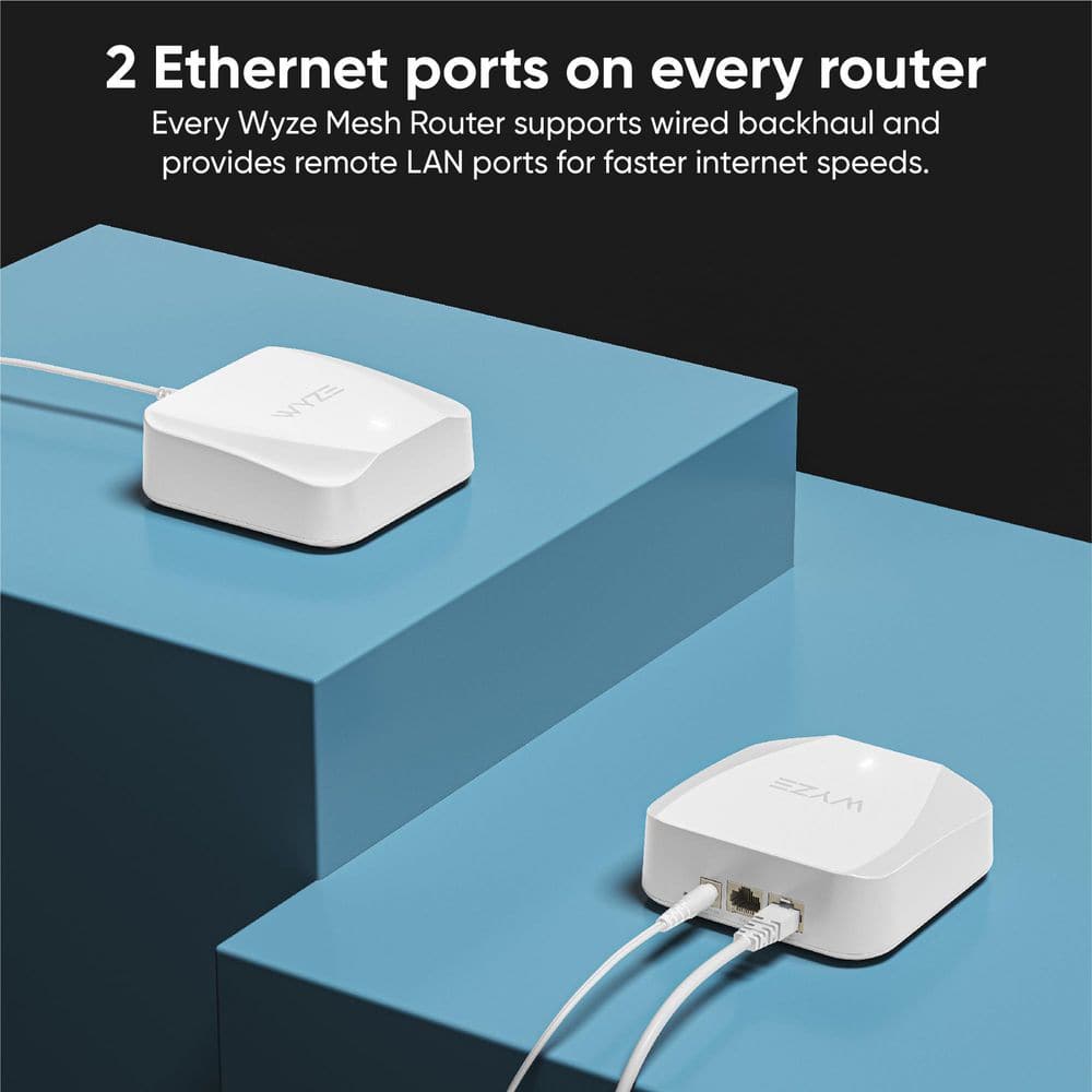 Wyze AX3000 Dual-Band Wi-Fi 6 Mesh Router, 1500 sq. ft. Coverage, Replaces Router+Extender, w/Wired Backhaul, 2x 1Gb ports