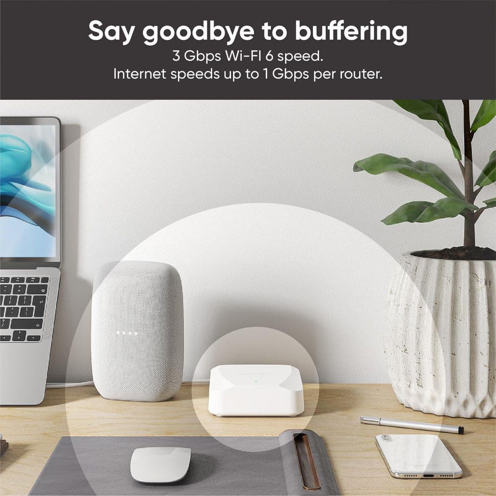 Wyze AX3000 Dual-Band Wi-Fi 6 Mesh Router, 1500 sq. ft. Coverage, Replaces Router+Extender, w/Wired Backhaul, 2x 1Gb ports