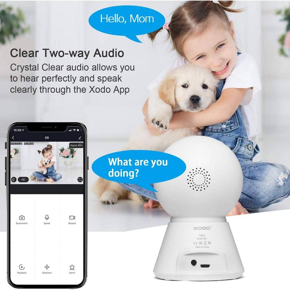Xodo Smart Home Wireless Wi-Fi Security Camera for Dog/Pet/Nanny 1080p HD Baby Monitor Color Night Vision, Sound Detection