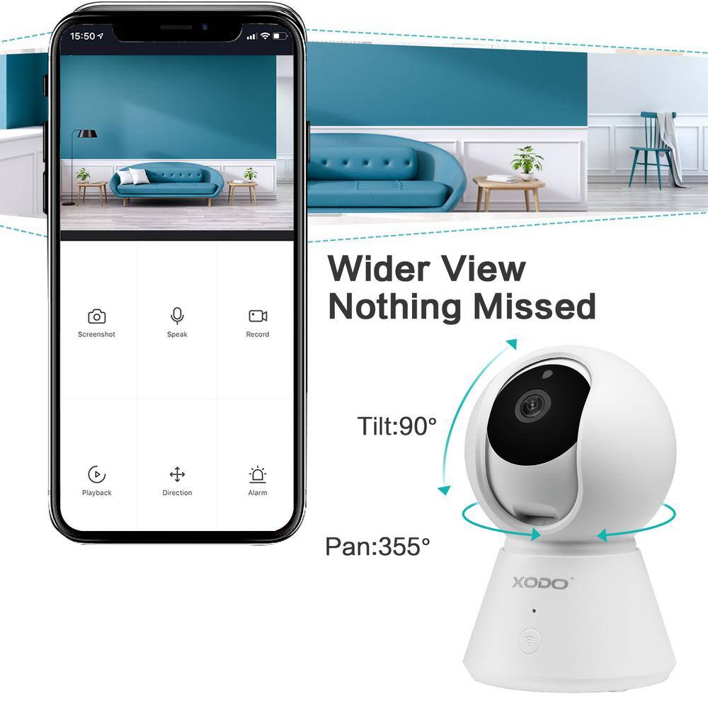 Xodo Smart Home Wireless Wi-Fi Security Camera for Dog/Pet/Nanny 1080p HD Baby Monitor Color Night Vision, Sound Detection