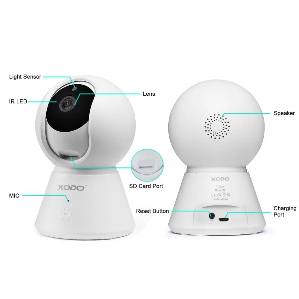 Xodo Smart Home Wireless Wi-Fi Security Camera for Dog/Pet/Nanny 1080p HD Baby Monitor Color Night Vision, Sound Detection