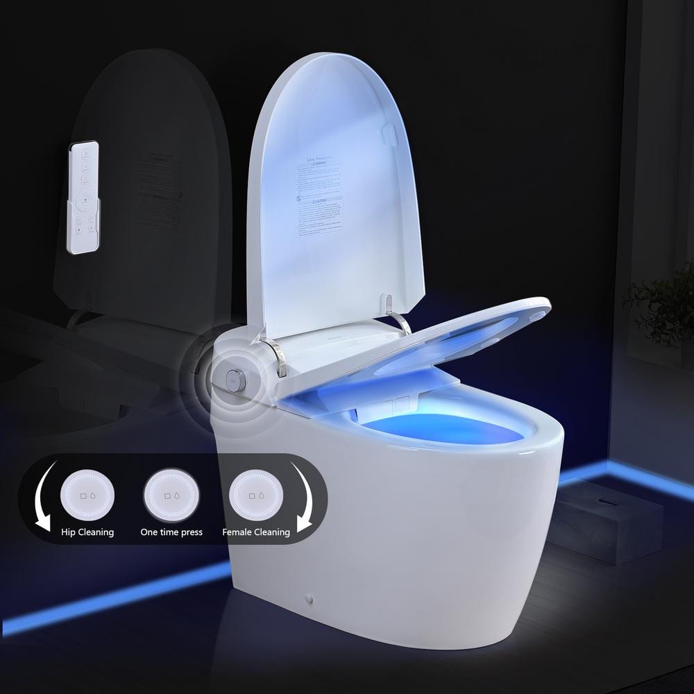 YASINU Tankless Elongated Electric Smart Toilet with Adjustable Bidet Seat, Auto 1.1/1.6 GPF