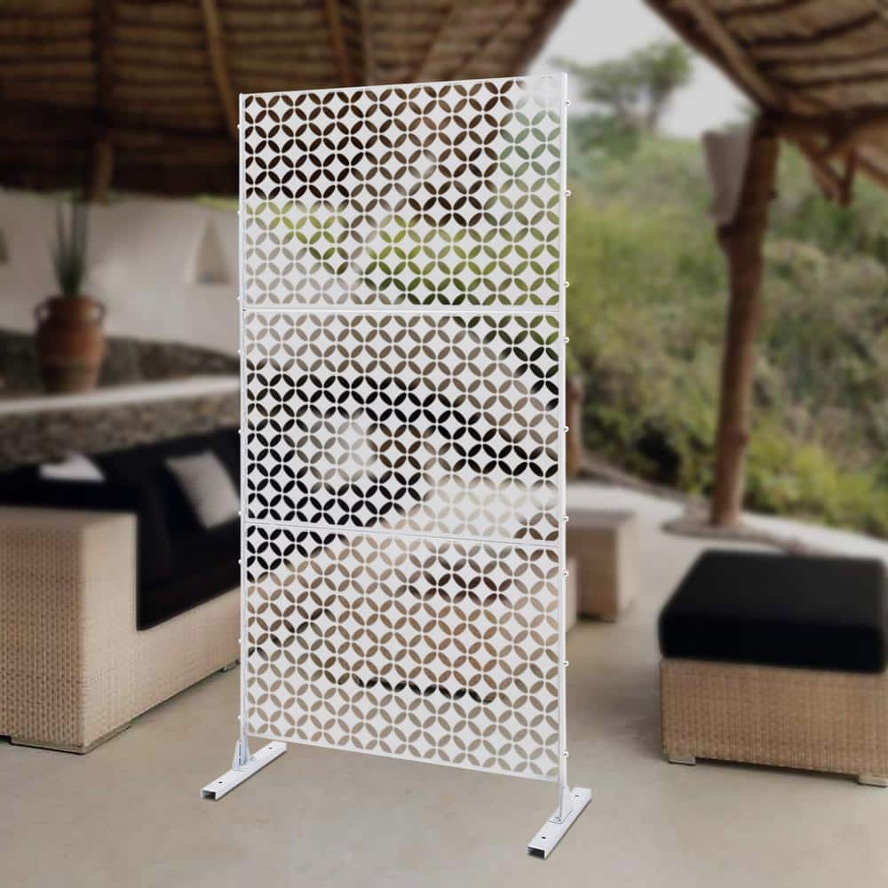 YIYIBYUS 6.2 ft. x 2.9 ft. White Metal Steel Outdoor/Indoor Room Divider Adjustable Height Garden Decorative Privacy Fence