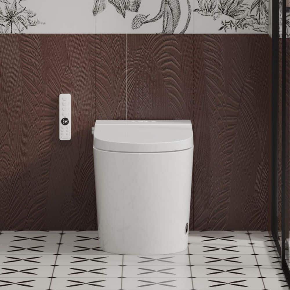 yulika Elongated 1.28 GPF Smart Bidet Toilet with Built-in Foot Sensor and Heated Seat