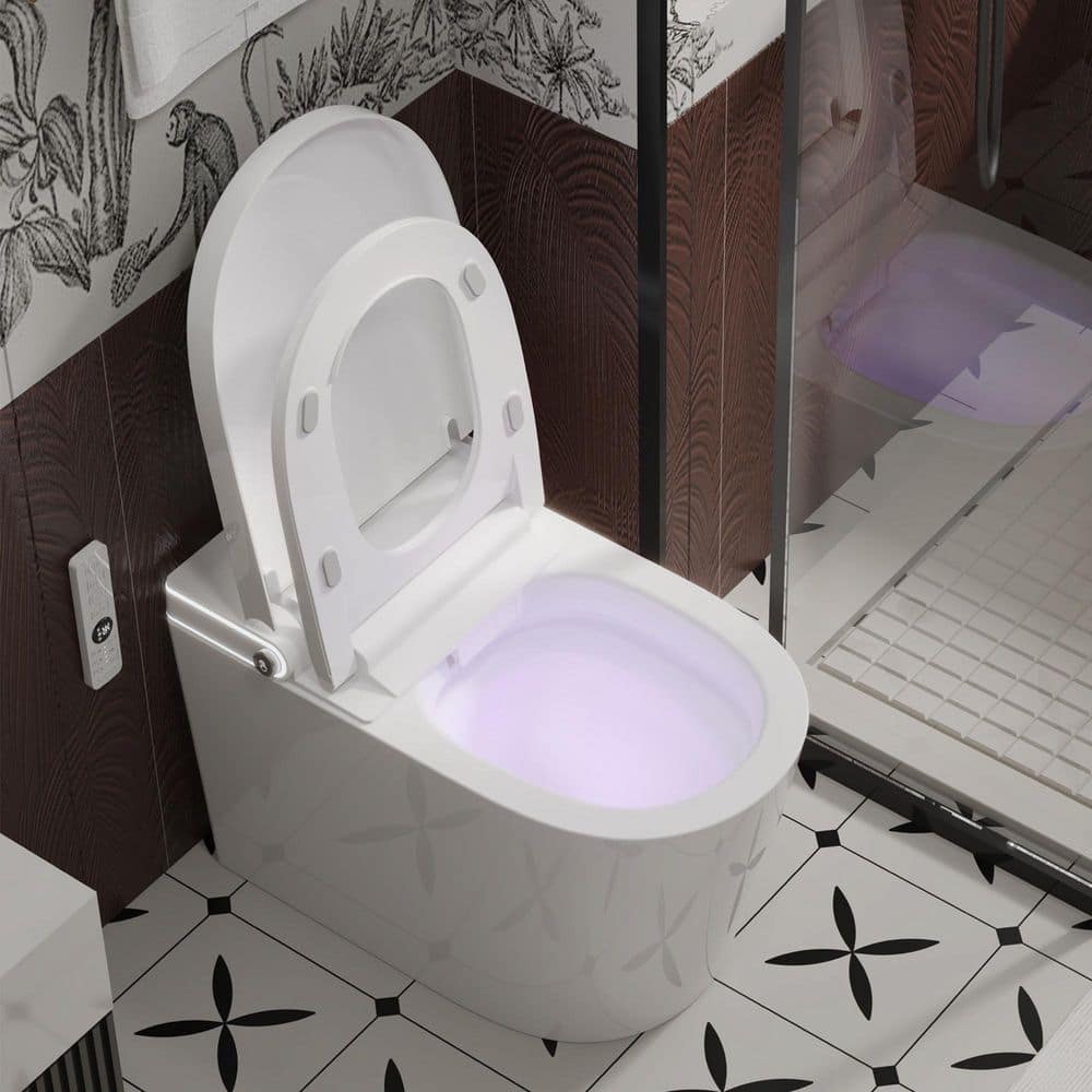 yulika Elongated 1.28 GPF Smart Bidet Toilet with Built-in Foot Sensor and Heated Seat