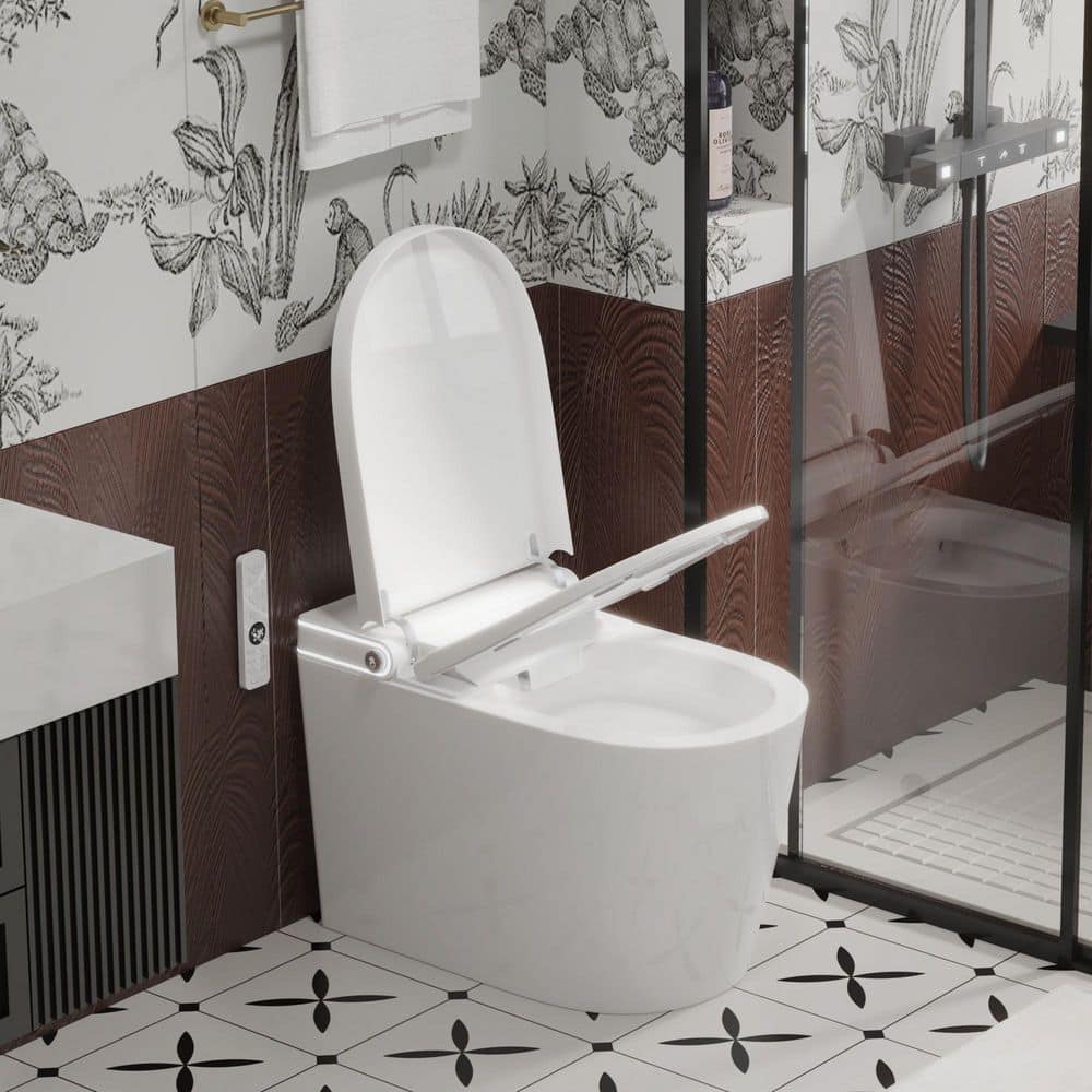 yulika Elongated 1.28 GPF Smart Bidet Toilet with Built-in Foot Sensor and Heated Seat