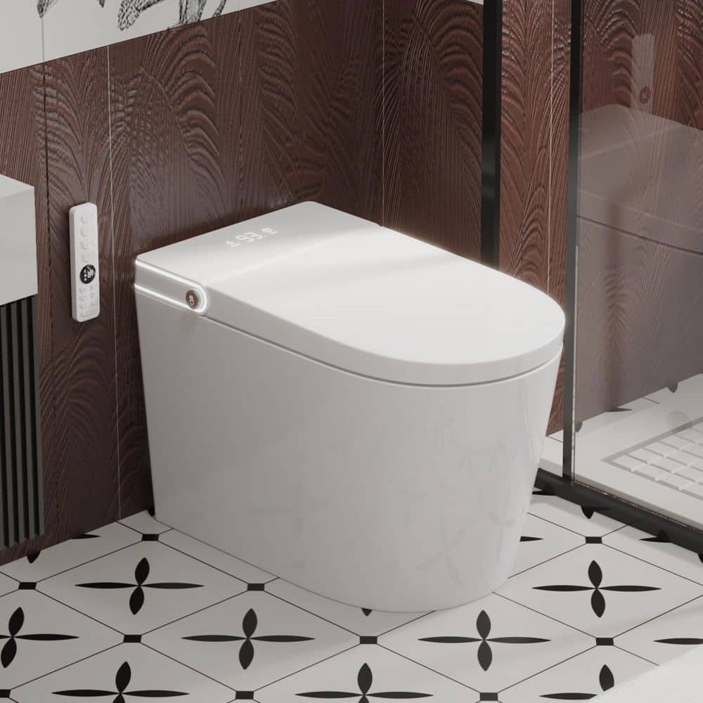 yulika Elongated 1.28 GPF Smart Bidet Toilet with Built-in Foot Sensor and Heated Seat