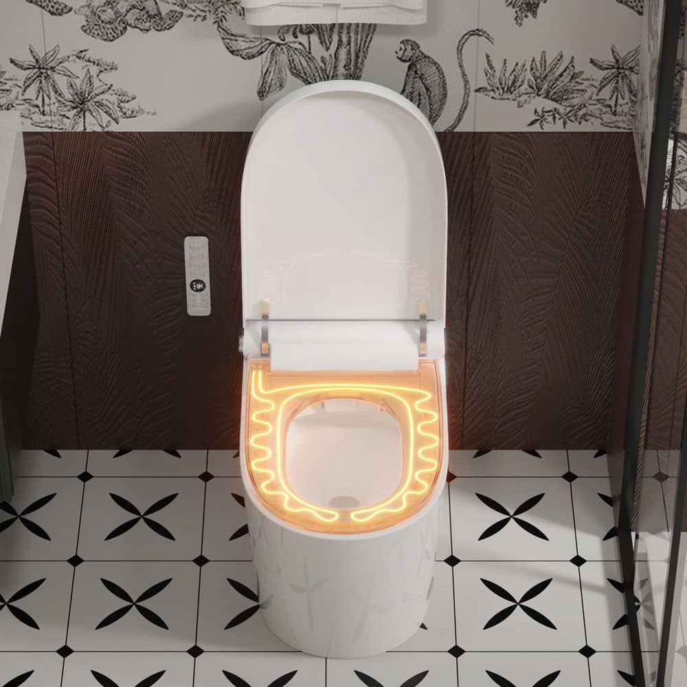 yulika Elongated 1.28 GPF Smart Bidet Toilet with Built-in Foot Sensor and Heated Seat
