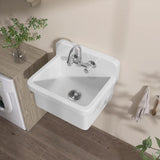 Zeafive 24 in. W x 20 in. D Wall Mount/Freestanding Laundry/Utility Sink in White Farmhouse Sink With Overflow and Sink Strainer
