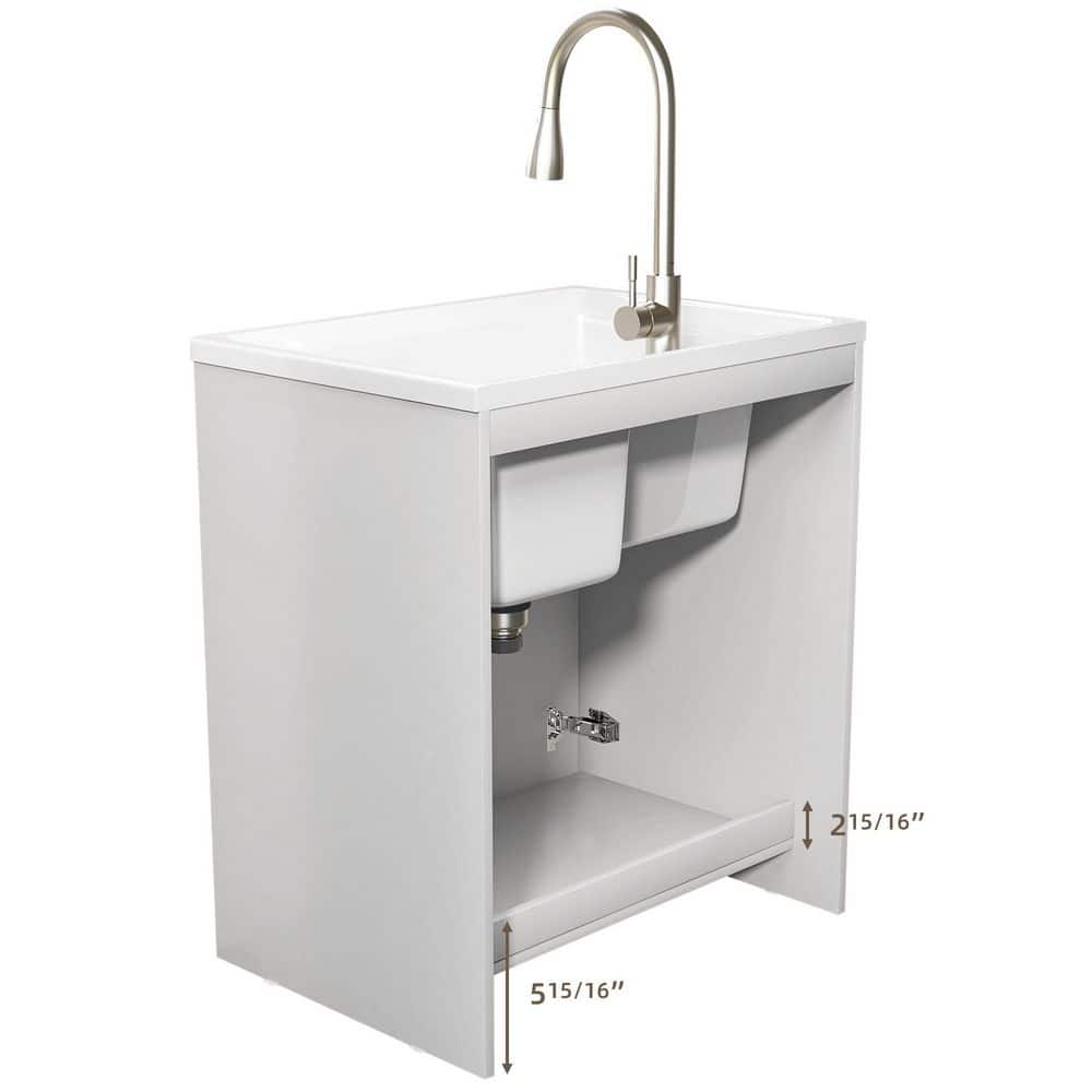 Zeafive All-in-One 30" x 22" Freestanding White Laundry Sink with Cabinet and Faucet