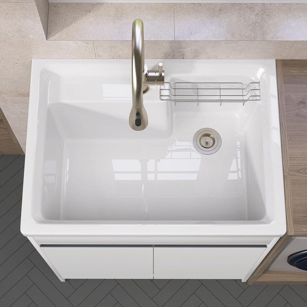 Zeafive All-in-One 30" x 22" Freestanding White Laundry Sink with Cabinet and Faucet