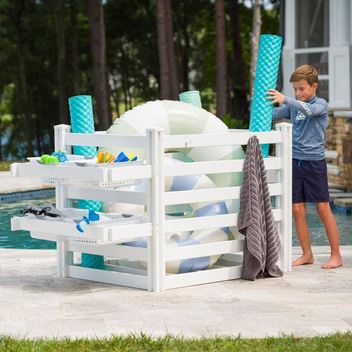 Zippity Outdoor Products Premium White Vinyl Poolside Storage Organizer