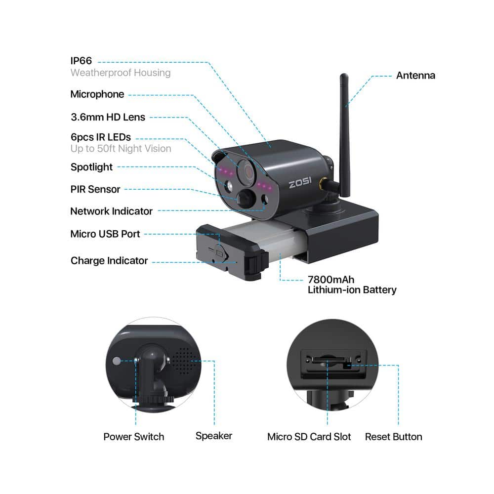ZOSI Wireless 3MP 2K WIFI Outdoor Security Camera, 2-Way Audio, Smart Light and Sound Alarm, Color Night Vision