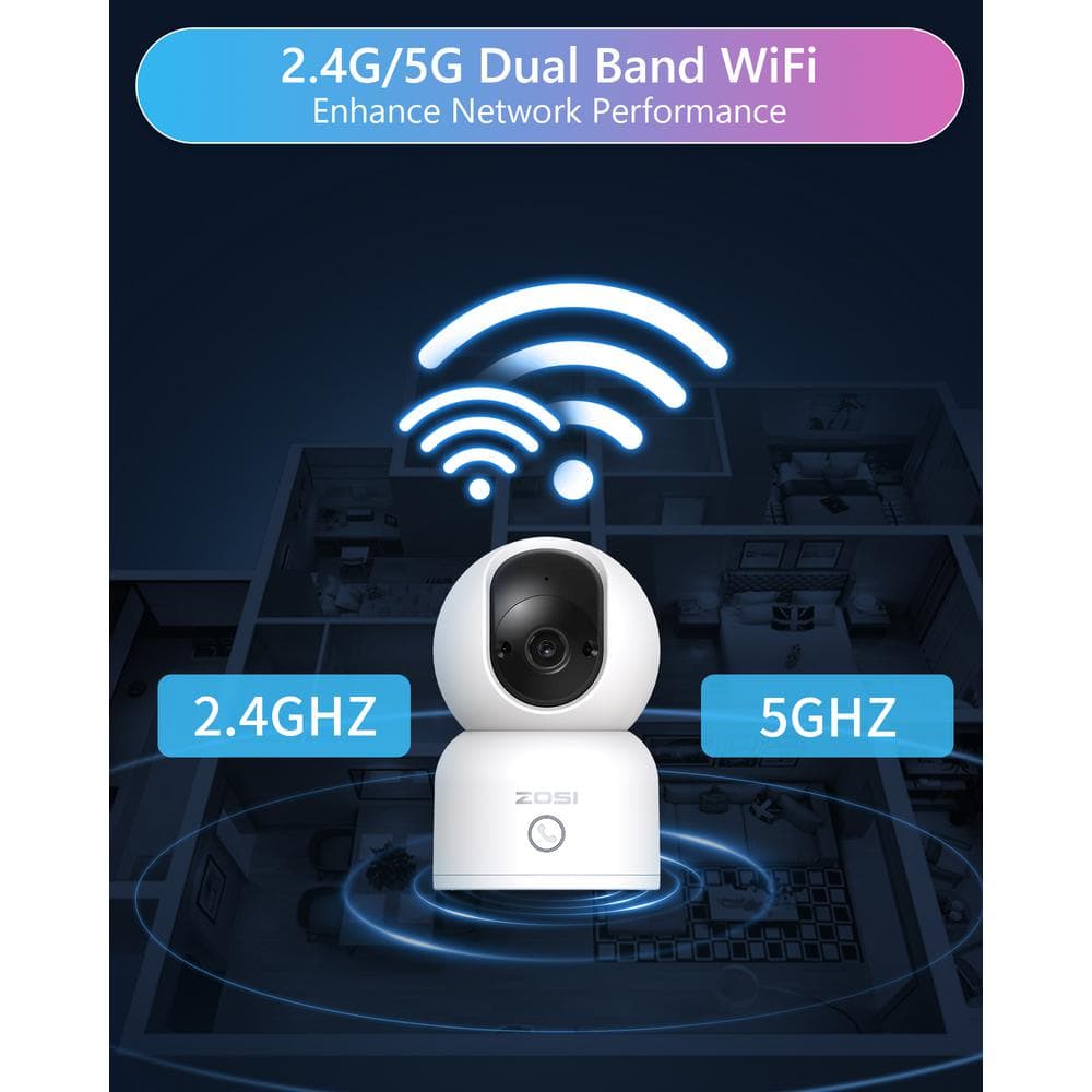 ZOSI 3MP 2K PTZ WiFi Security Camera Baby Monitor, One Press Call, 2-Way Audio, Smart AI Detection, 2.4/5.0 GHZ