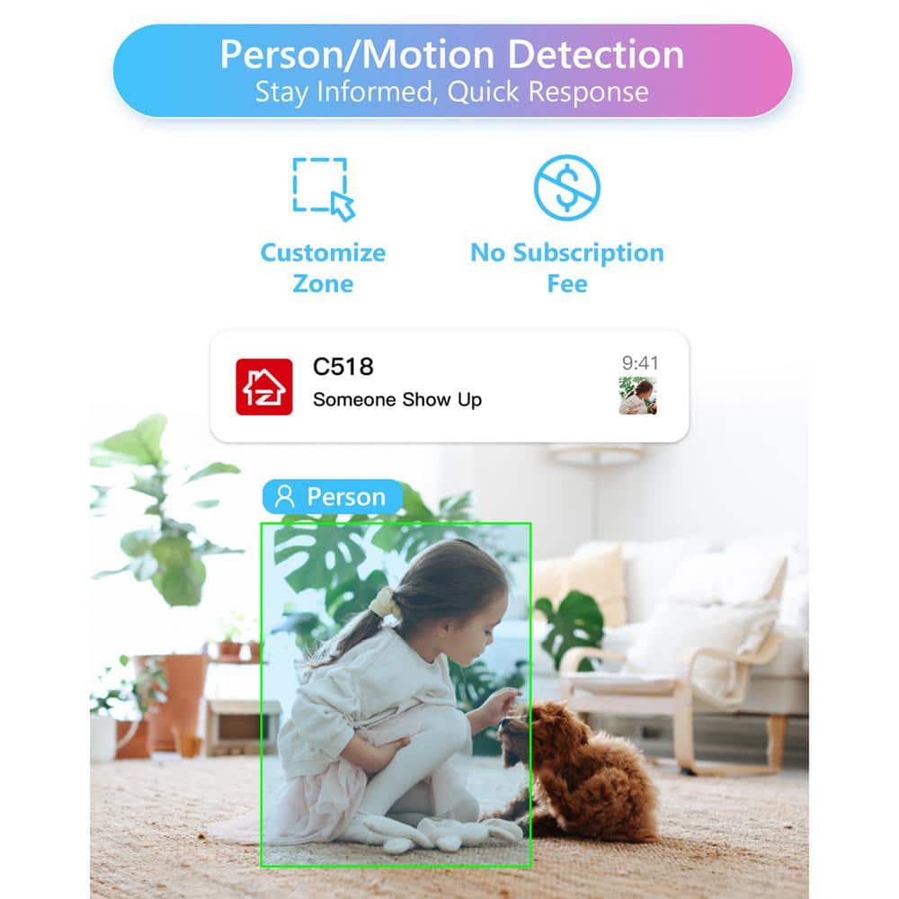 ZOSI 3MP 2K PTZ WiFi Plug-in Security Camera Baby Monitor, One Press Call, 2-Way Audio, Smart AI Detection, 2.4/5GHZ- 2 Packs