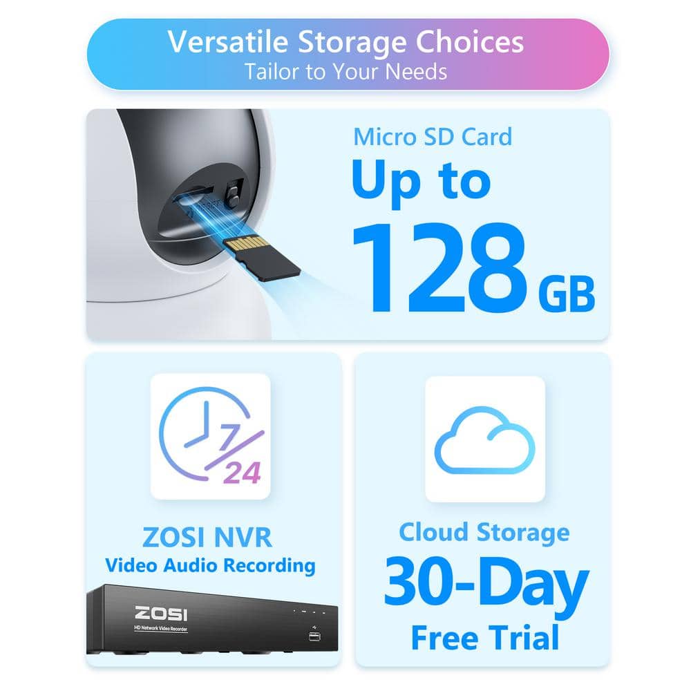 ZOSI 3MP 2K PTZ WiFi Plug-in Security Camera Baby Monitor, One Press Call, 2-Way Audio, Smart AI Detection, 2.4/5GHZ- 2 Packs