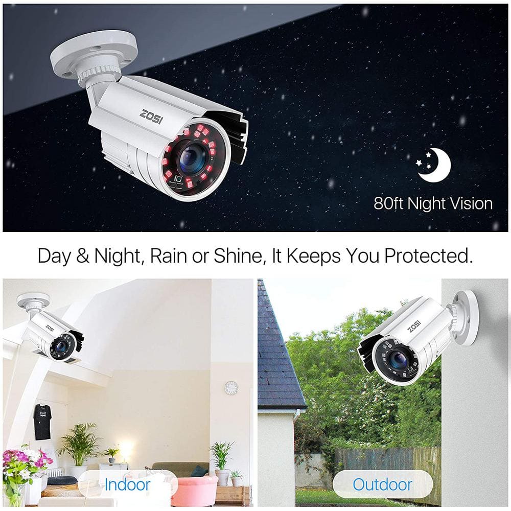 ZOSI Wired 1080p Outdoor Security Camera Compatible With All TVI DVR, 80 ft. Night Vision, IP67 Weatherproof (4-Pack)