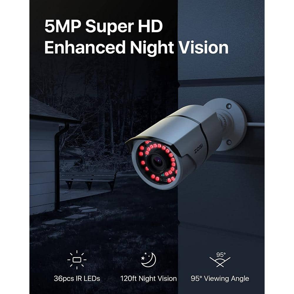ZOSI ZG2615D ZG2615E 5MP PoE Wired IP Security Camera Only Compatible with same brand PoE NVR Mode