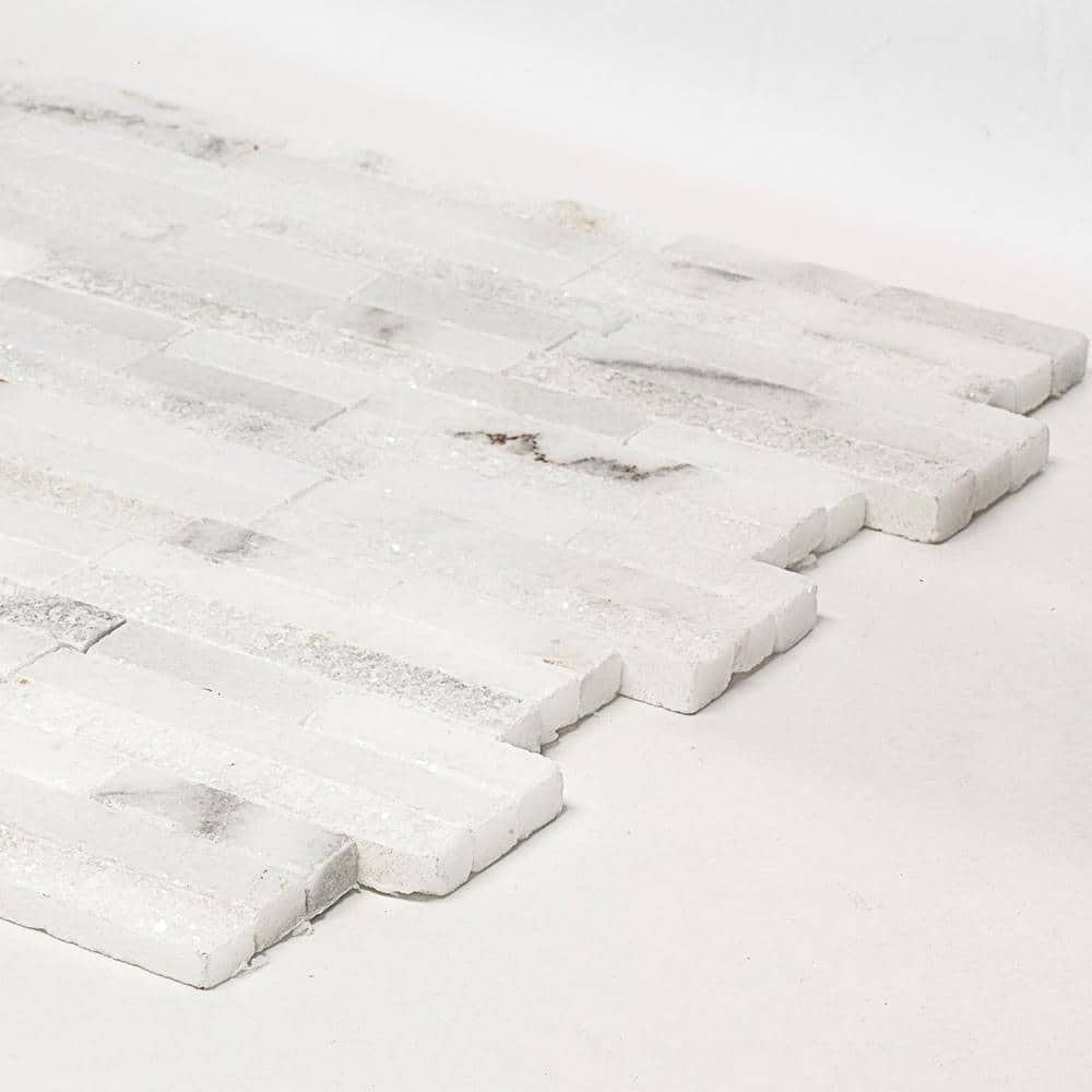Jeffrey Court Churchill White Split Face 11.75 in. x 12.625 in. x 13 mm Splitface Textured Marble Mosaic Tile
