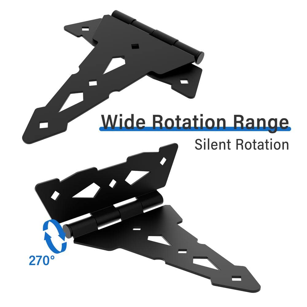 WINSOON 10 in. x 7 in. Heavy-Duty Decorative Tee Hinge Barn Gate Hinge (2-Pack)