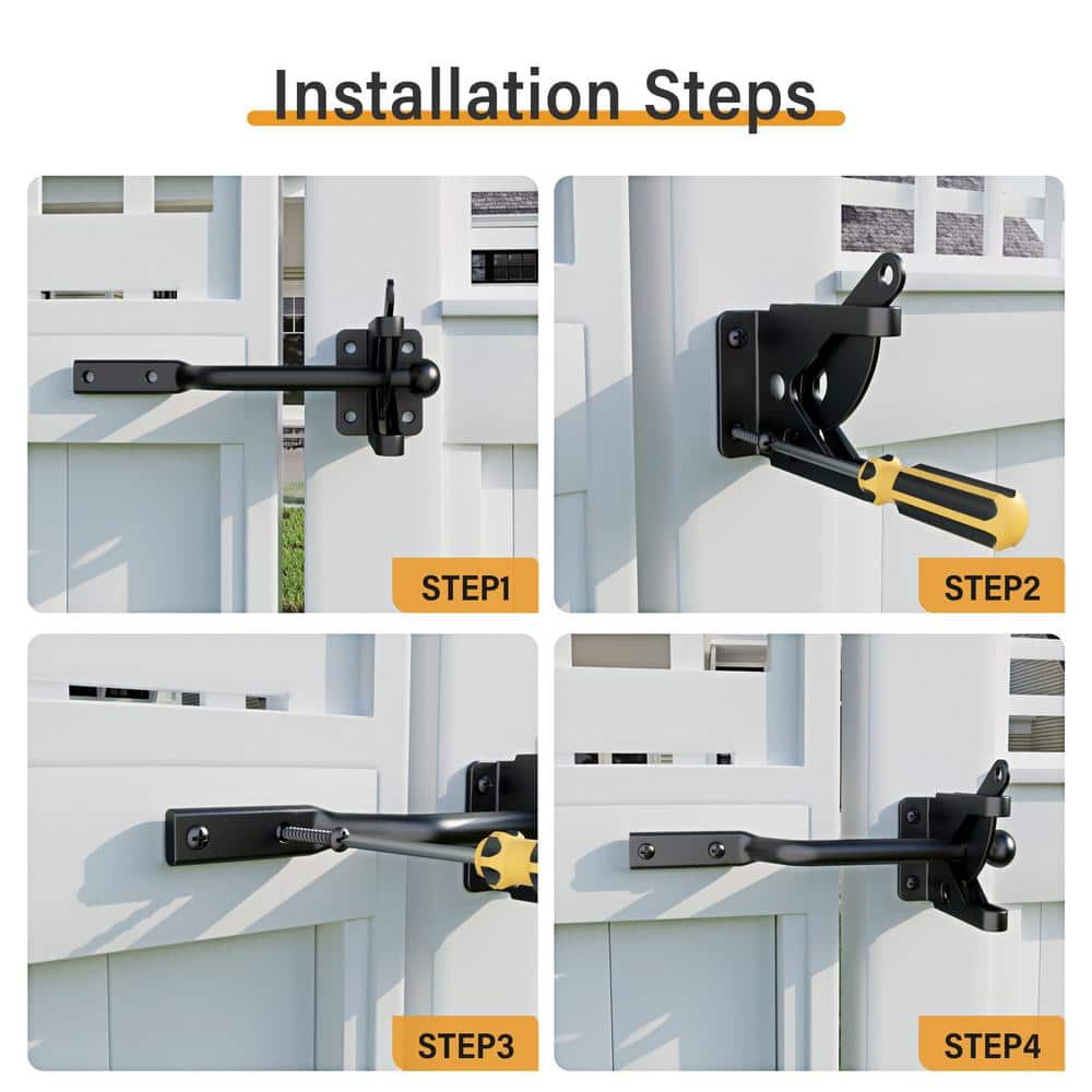 WINSOON 5.8 in. Black Heavy-Duty Self-adjusting Gravity Gate Latch