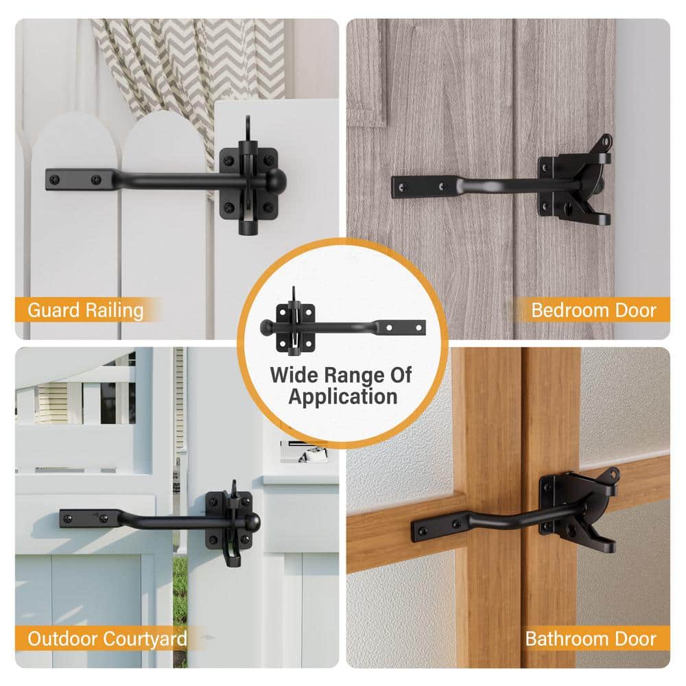 WINSOON 5.8 in. Black Heavy-Duty Self-adjusting Gravity Gate Latch