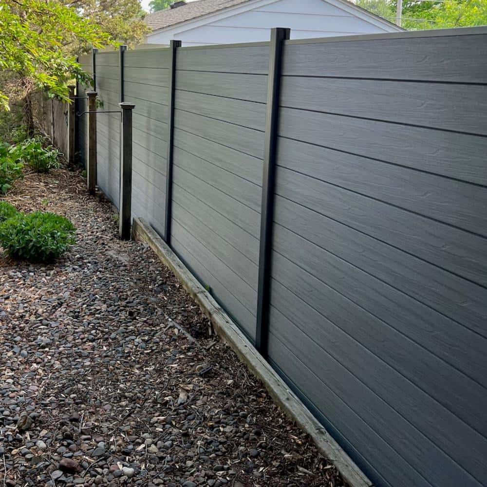 LH EP Complete Kit 6 ft. x 6 ft. Wood Grain Castle Gray WPC Composite Fence Panel w/Bottom Squared Holders Post Kits (5 set)