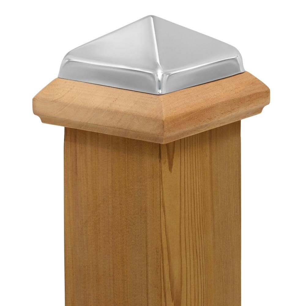 Protectyte Miterless 4 in. x 4 in. Untreated Wood Slip Over Fence Post Cap with Stainless Steel Pyramid
