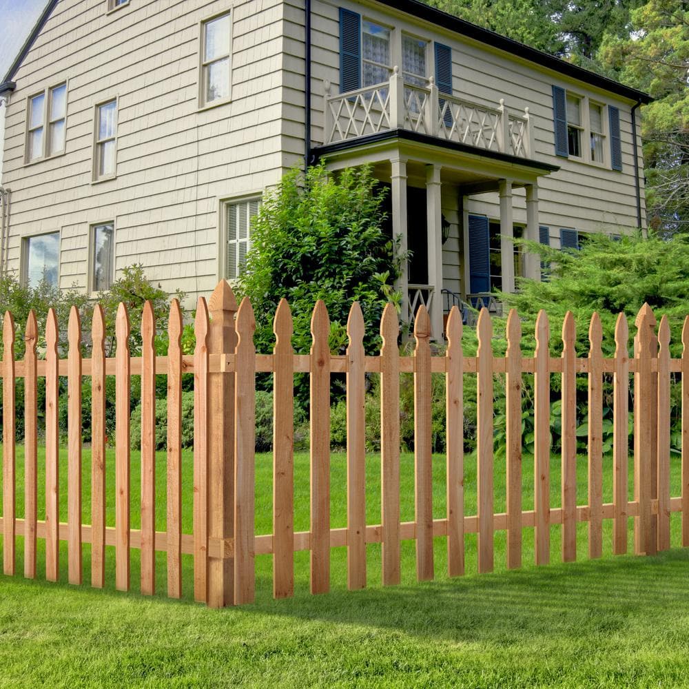 Outdoor Essentials 3-1/2 ft x 8 ft Cedar Spaced French Gothic Fence Panel