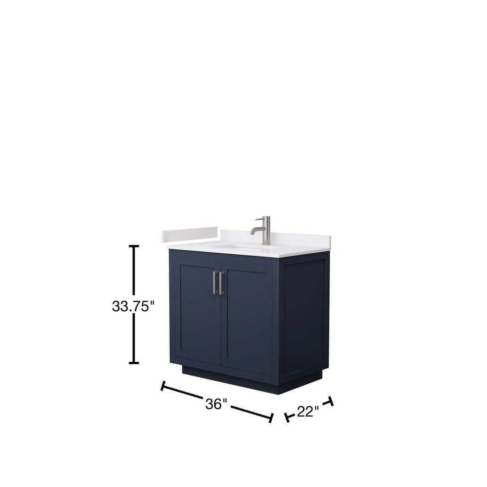 Wyndham Collection Miranda 36" Dark Blue Bathroom Vanity with White Marble Top